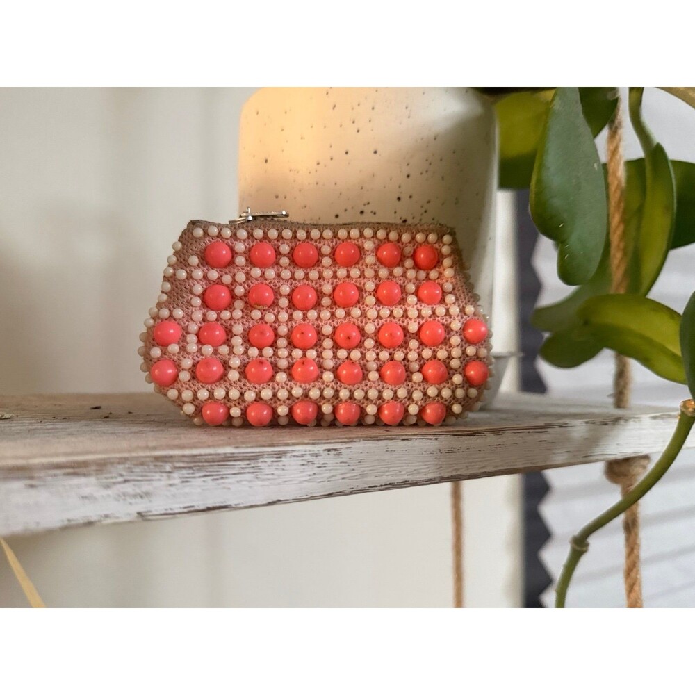 Vintage Pink and White Beaded Coin Purse